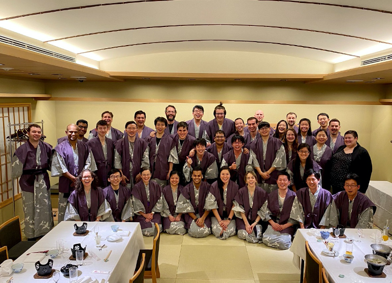 Students and MIT faculty and staff in Japanese traditional casual garments pose together